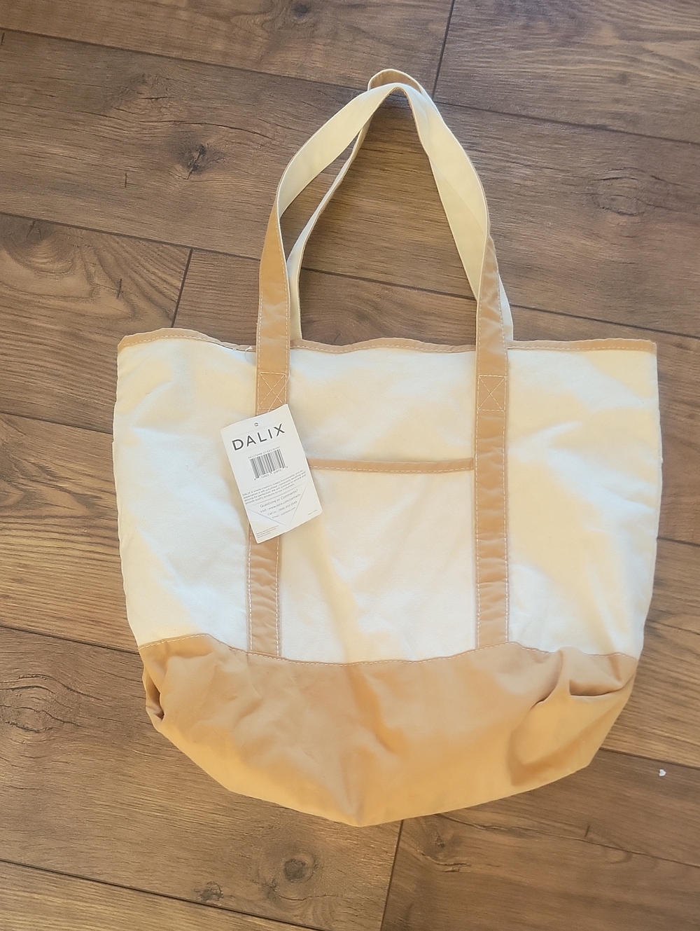 DALIX Canvas Tote Bag Cream & Tan Large Beach Travel Shopper NWT